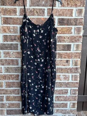 Madewell silk Black Floral Slip Midi Dress